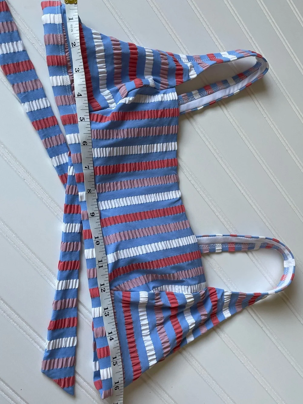 Jessica Bikini Retro Scoop Top HR Tie Waist Bottom Crinkle Sunset Stripe Large